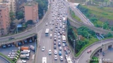 4K城市交通_城市拥堵的交通航拍